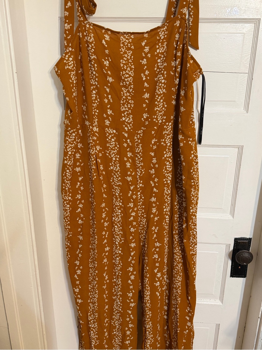 BCBG Mustard Floral Maxi Dress with Tie Shoulders
